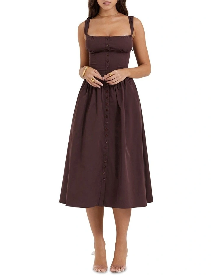 Tatiana Midi Dress in Rich Brown