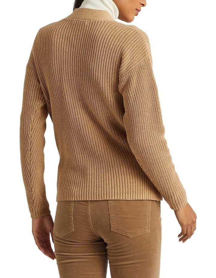 Buckle Trim Cotton Cardigan in Beige