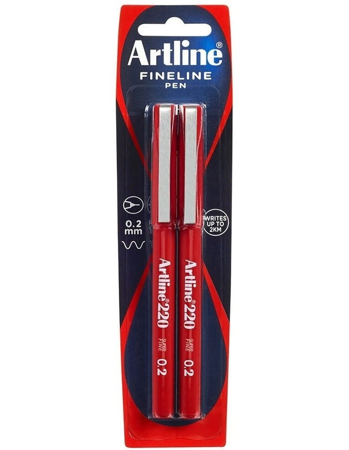 2pc Fineline 220 Super Fine 0.2mm Line School Drawing Writing Pen Red