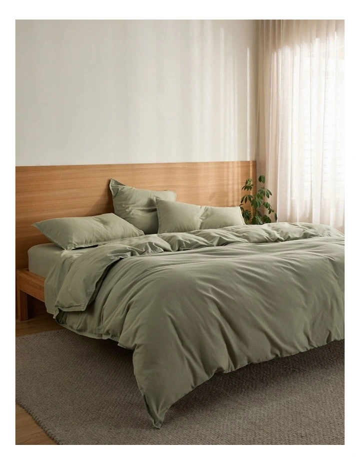 Frankie Flannelette Quilt Cover Set in Sage