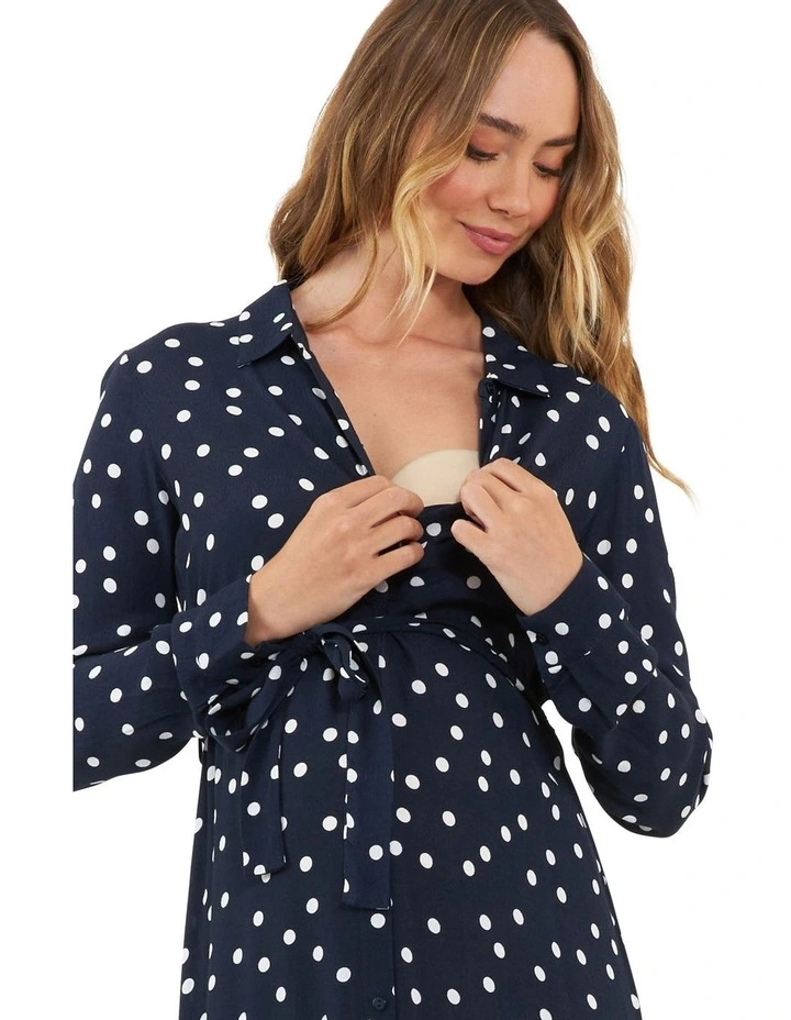 Spot Shirt Dress in Navy/White