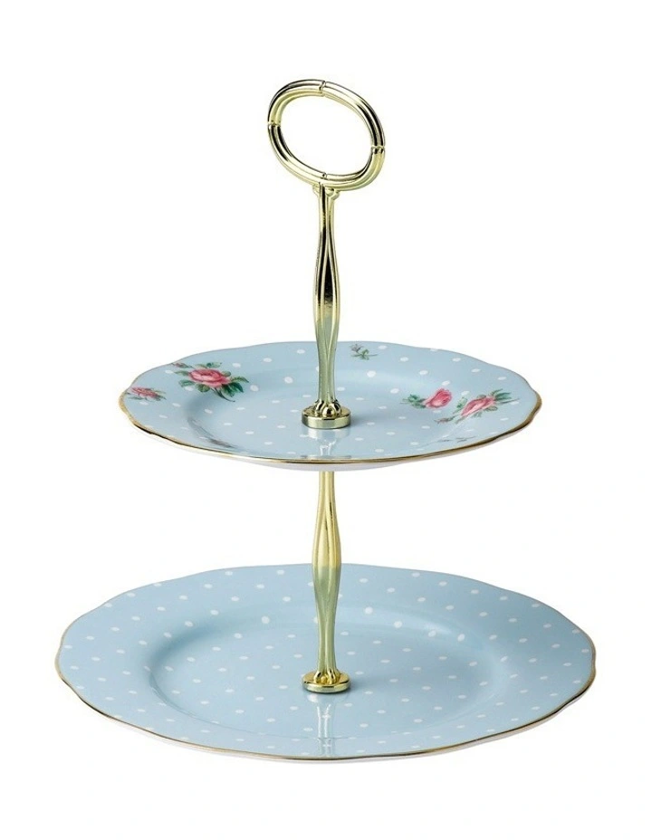 Polka 2 Tier Cake Stand Blue