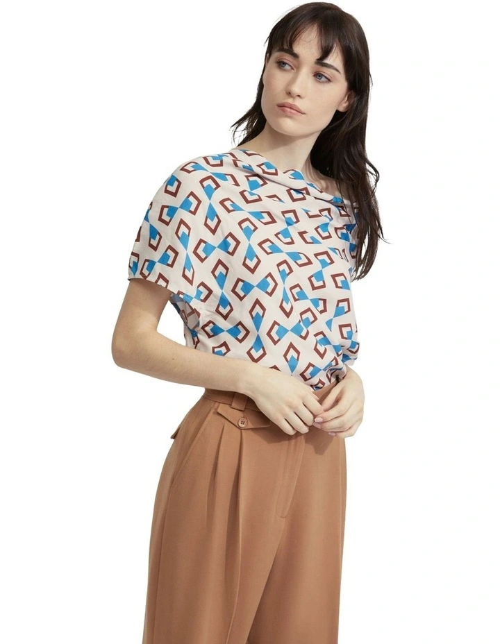 Samara Geo Print Top in Nude/Blue