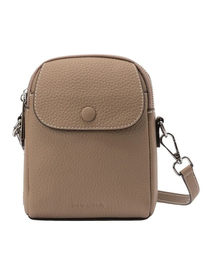 Miranda Leather Phone Crossbody Bag in Taupe