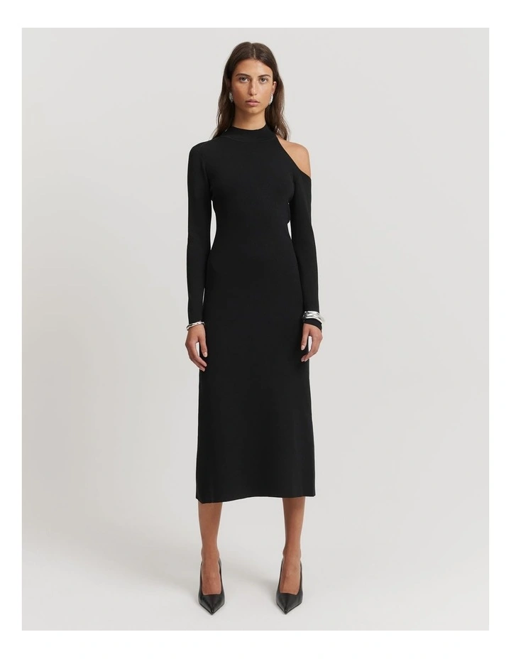 Cut-out Rib Dress in Black