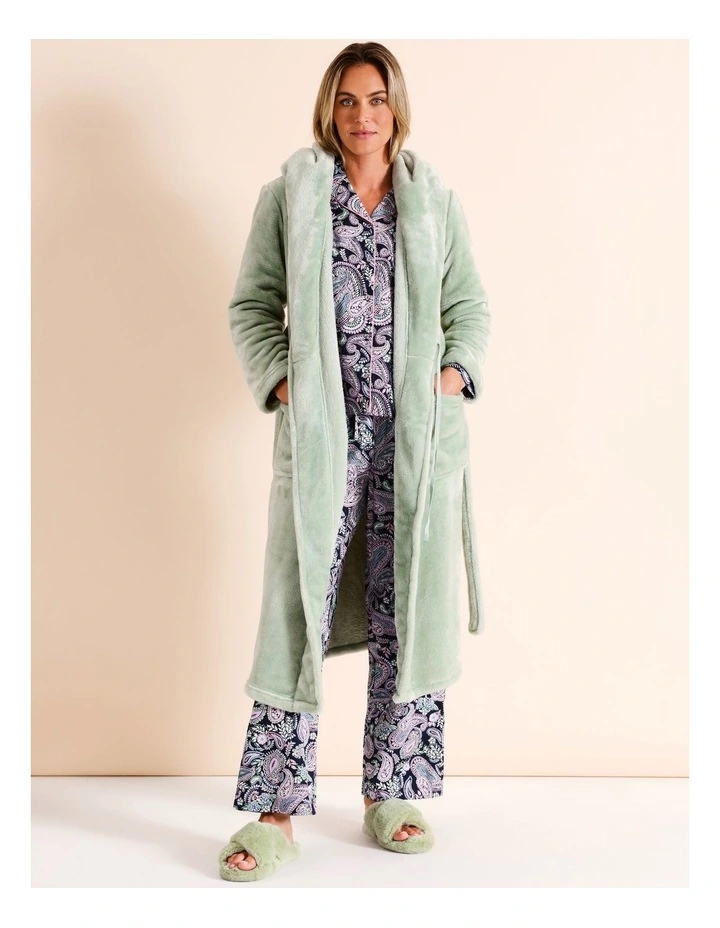 Fleece Hooded Robe in Sage