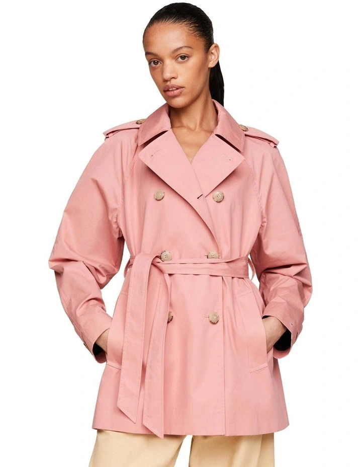 Water Repellent Short Trench Coat in Pink