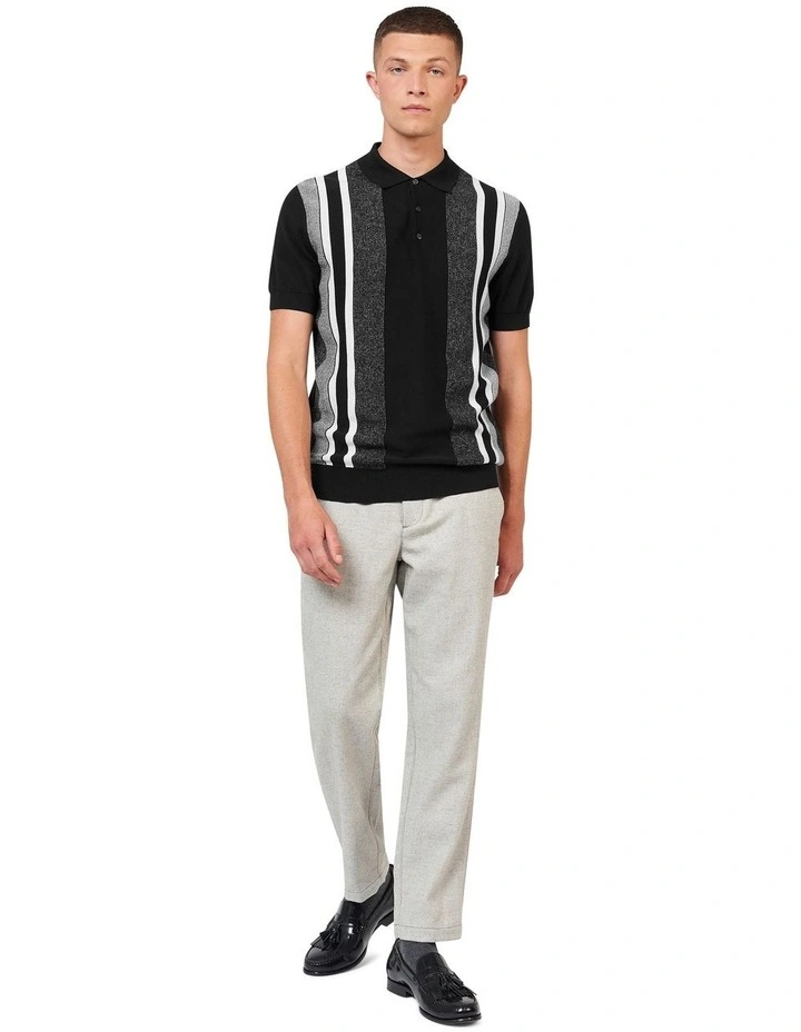 Birdseye Stripe Polo Shirt in Black