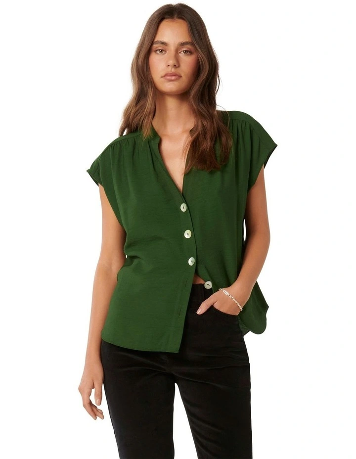 Serena Extended Shoulder Blouse in Green