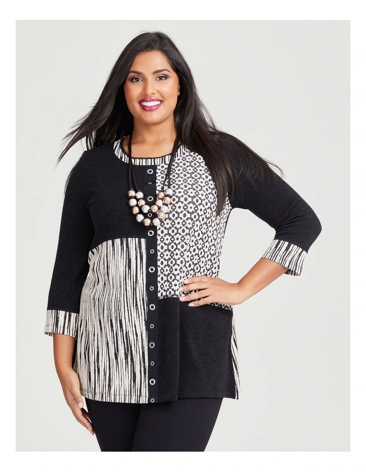Splice Jacquard Snug Tunic in Black/Ecru