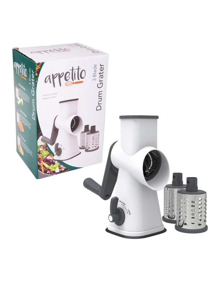 Drum Grater Suction Base With 3 Blades in White