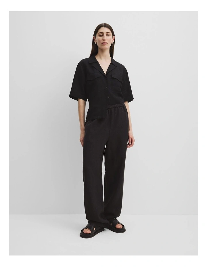 Organically Grown Linen Pull-on Pant in Black