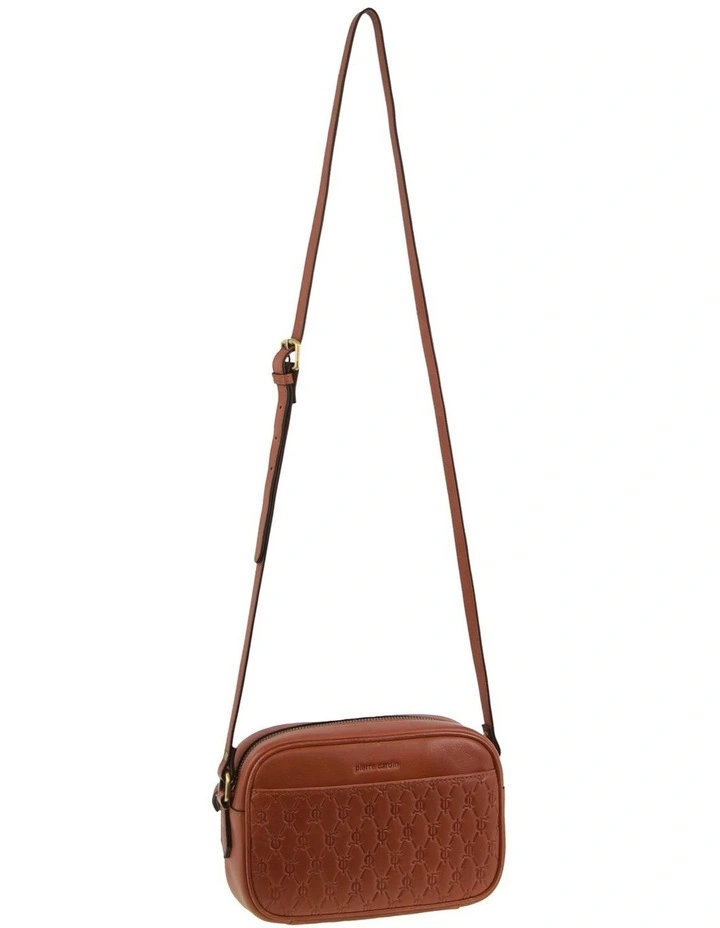 Leather Embossed Design Crossbody Bag in Tan