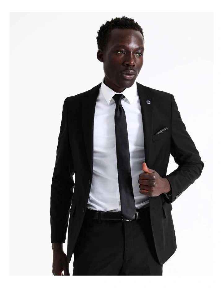 Slim Twill Suit Jacket in Black