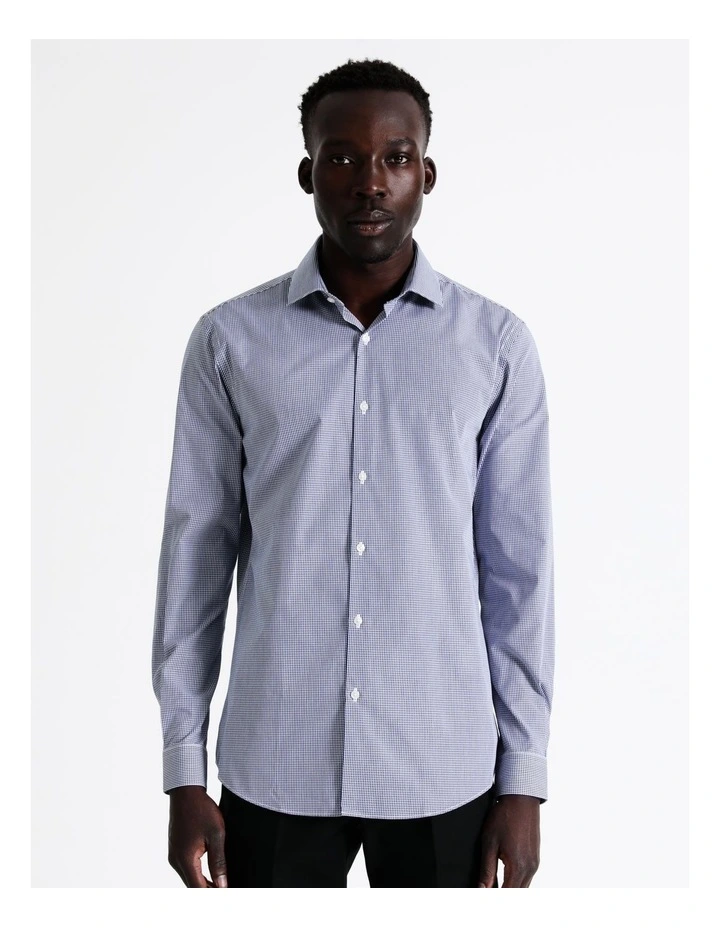 Slim Fit Mini Check Shirt in Navy