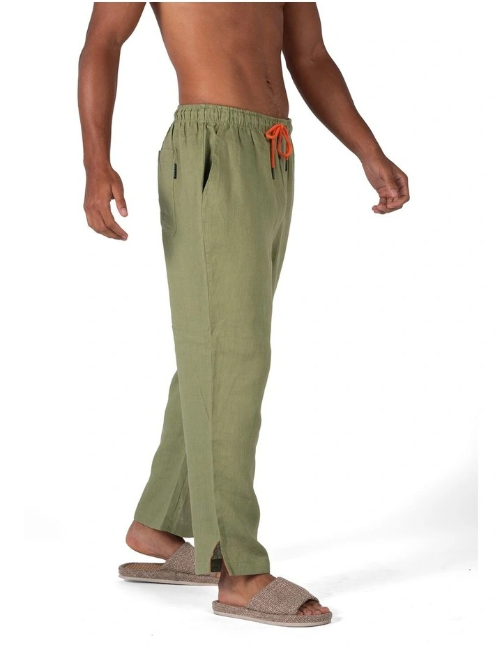 Linen Relaxed Fit Pants in Green