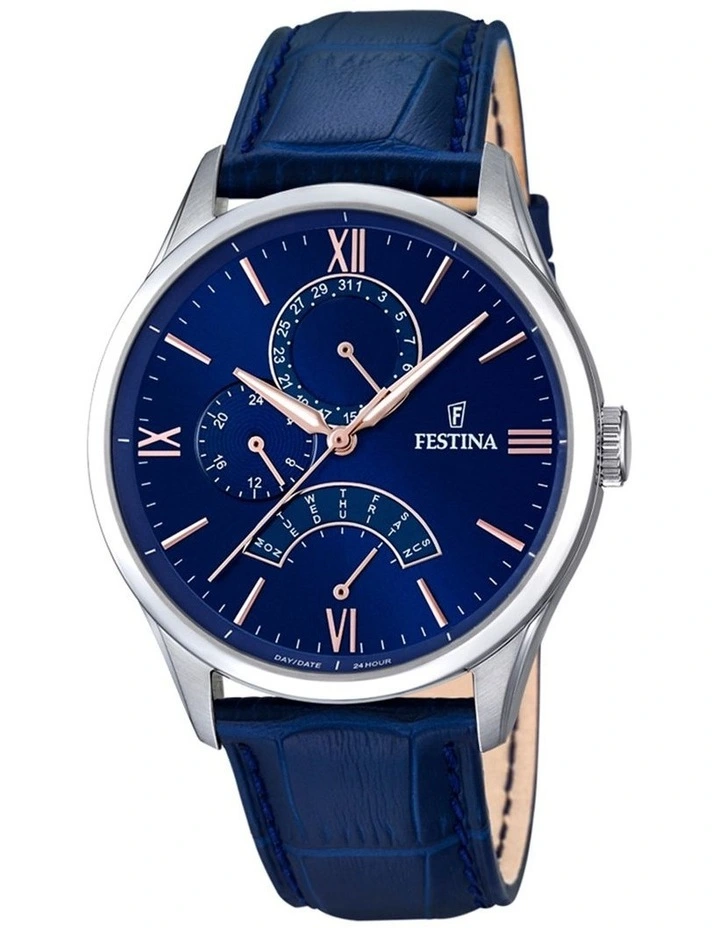 Retro Stainless Steel Watch in Blue