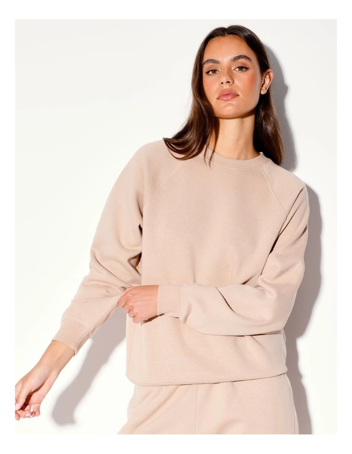 Oversized Crew Neck Sweat Top in Taupe