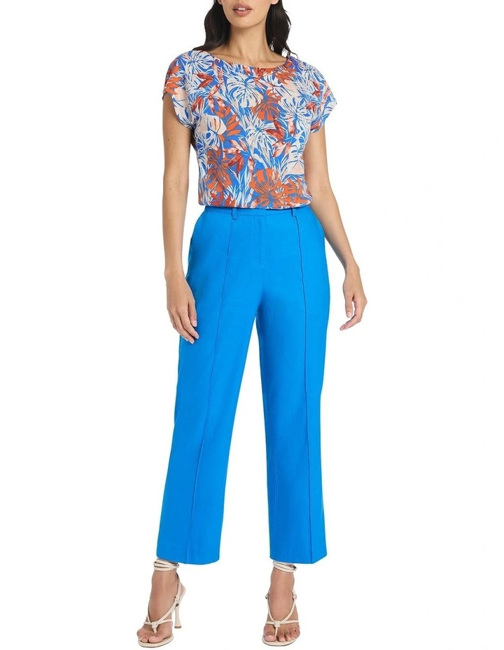 Saxon Cropped Linen Pant in Blue