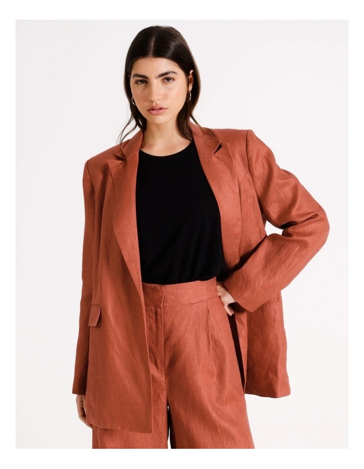 Oversized Linen Relaxed Blazer in Rust