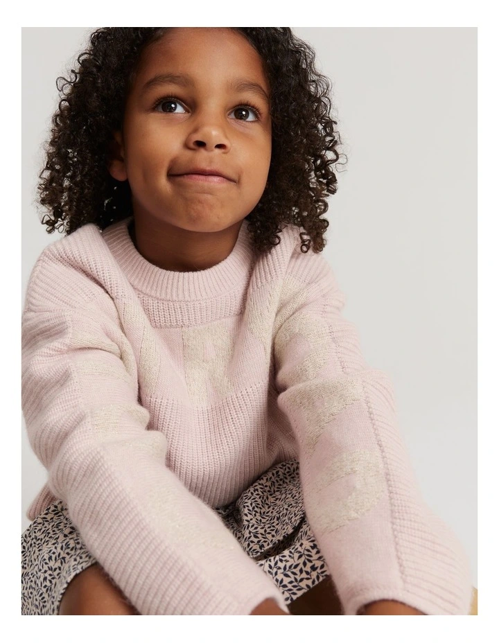 Logo Intarsia Knit Top in Pink Marle