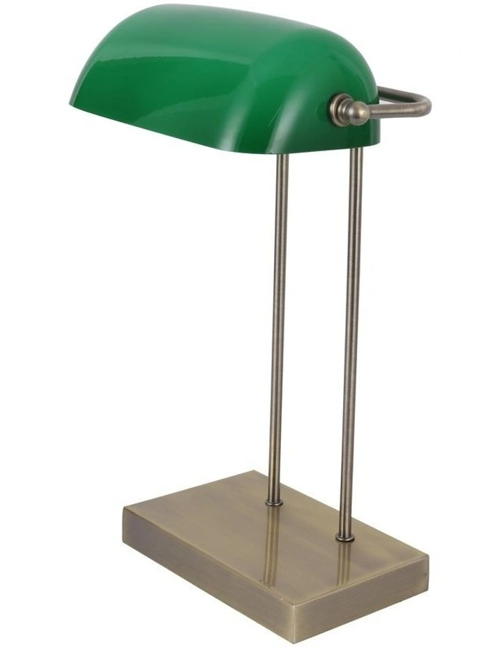 Banker Touch Table Lamp With Usb Charger Antique Brass/Green