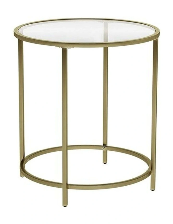 Round Glass Side Table with Tempered Glass in Gold Metal