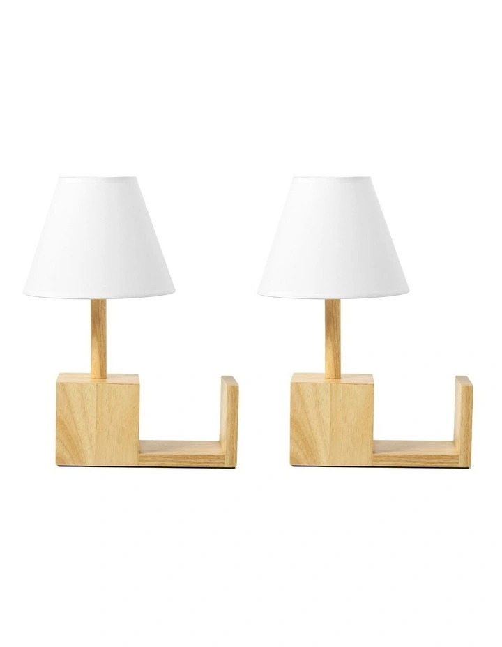 Marie Wooden Bedside Table Lamp with Bookshelf Set of 2