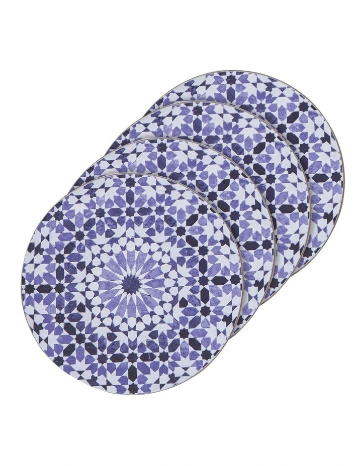 Azure Tile Hardboard Round Coaster 4 Pack in Blue