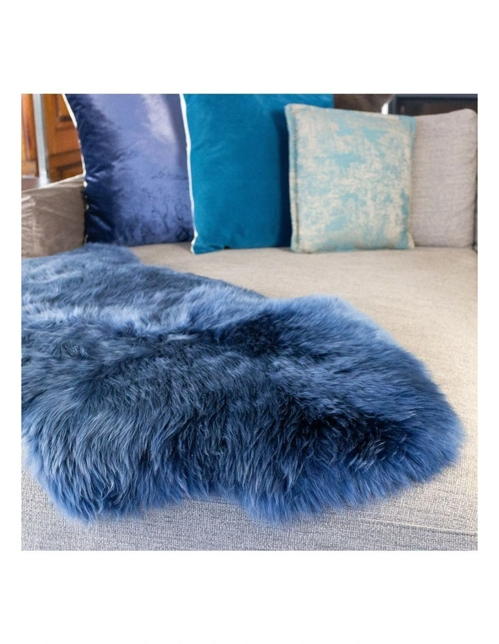 Long Wool Sheepskin Rug Double in Navy