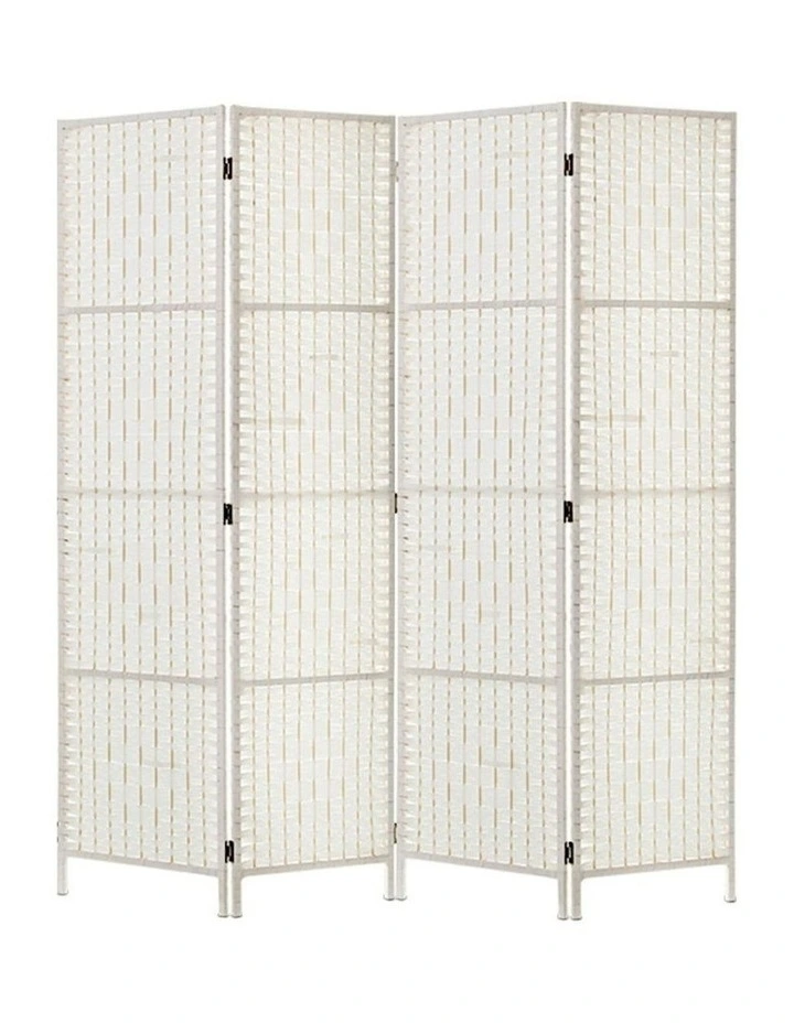4 Panel Room Divider Screen 163x170cm Woven in White