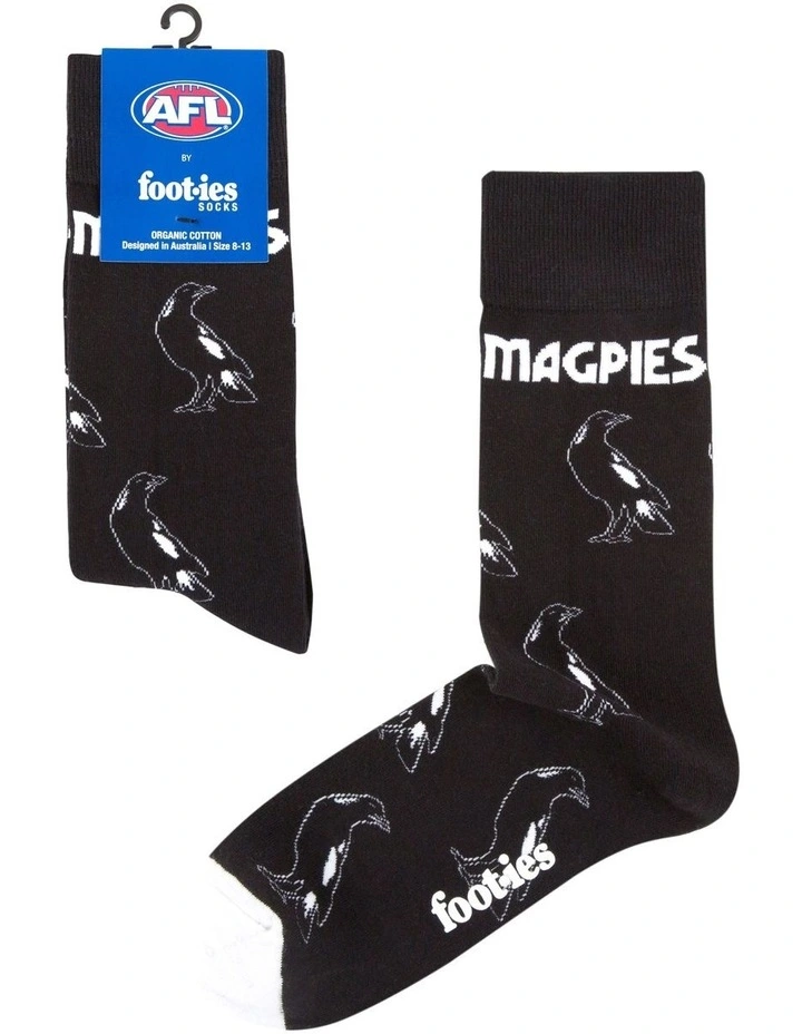 Collingwood Magpies Mascot Pattern Organic Cotton Socks in Black