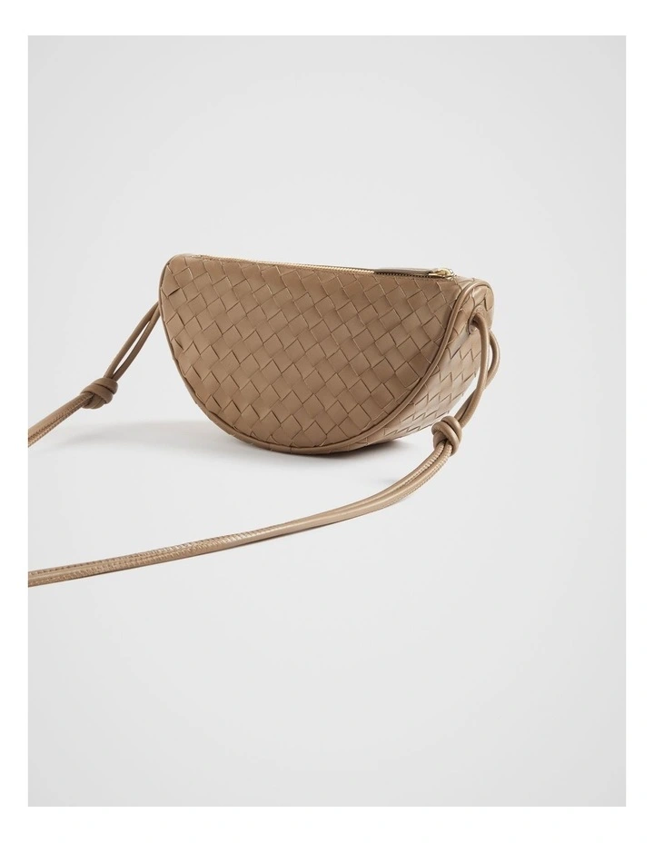 Leather Woven Crossbody Bag in Chocolate