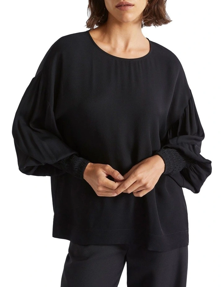 Twill Billow Blouse in Black
