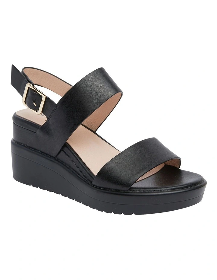 Indiana Wedge Sandals in Black Leather