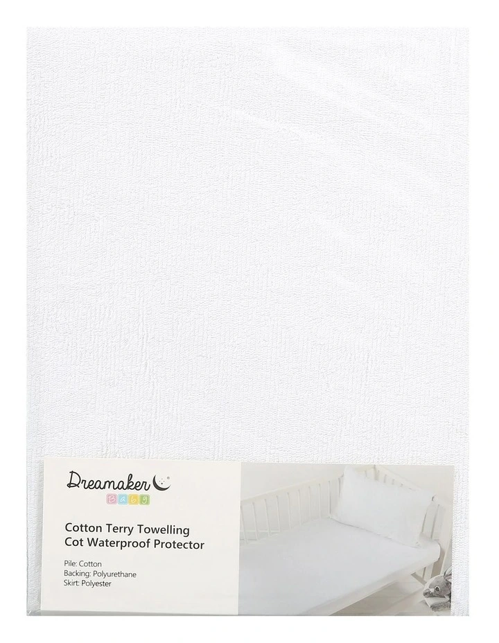 Cotton Terry Toweling Waterproof Baby Cot Mattress Protector in White