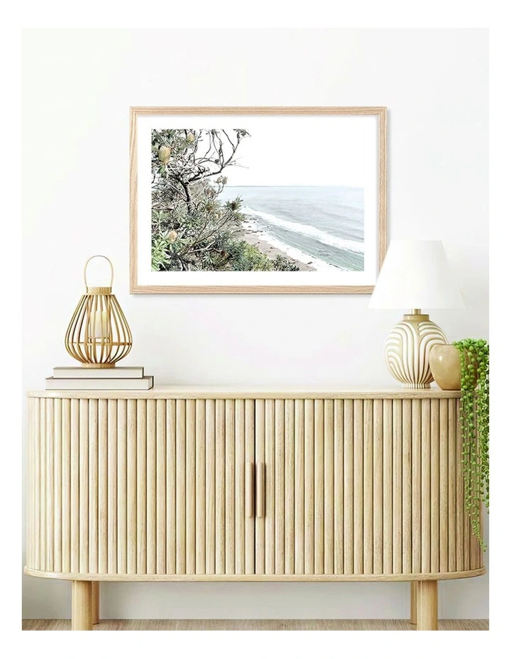 Australia Made Wategos Banksia View Art Print A3 in Natural Frame