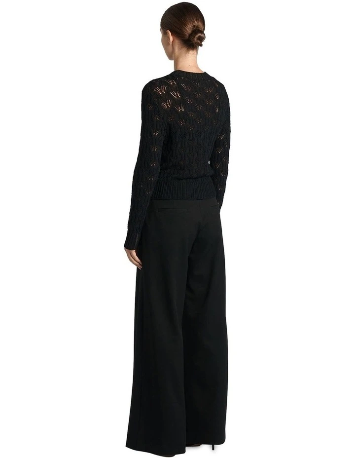 Lacey Stitch Long Sleeve Knit in Black