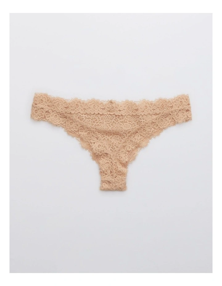 Aerie Eyelash Lace Thong Underwear in Beige