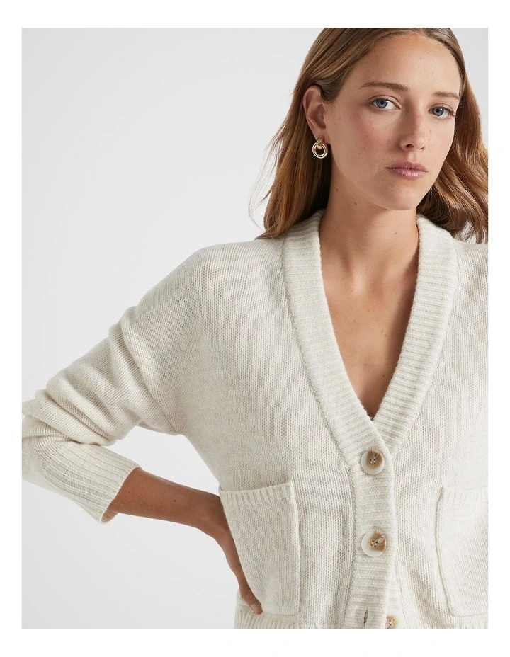 Merino Wool Pocket Cardigan in Oat Marle
