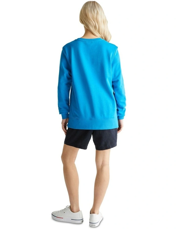 Logo Cotton Crew Neck Sweatshirt in Blue