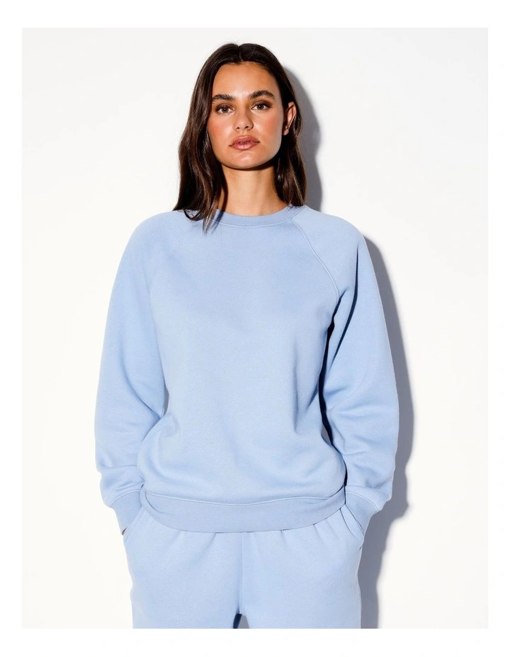 Oversized Crew Neck Sweat Top in Light Blue