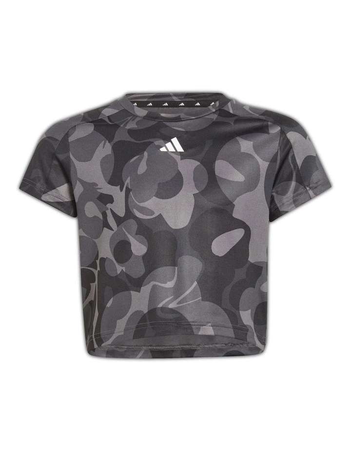 Essentials Aero Ready Print Crop T-shirt in Black/Carbon/Grey