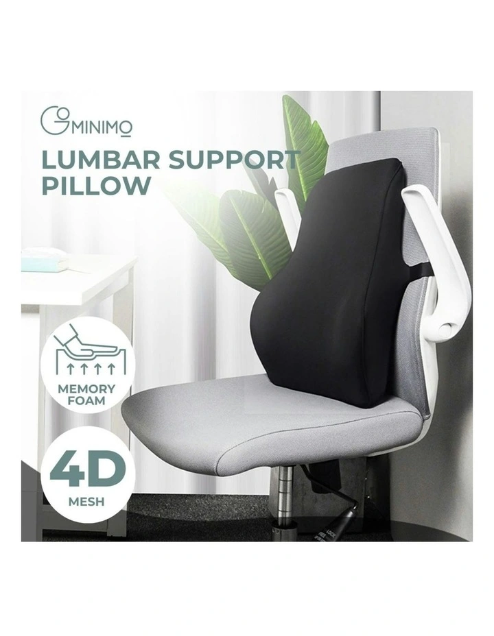 Memory Foam Lumbar Back Support Pillow Cushion in Black