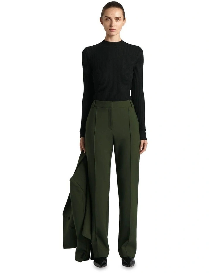 Double Weave Straight Leg Pant in Dark Olive