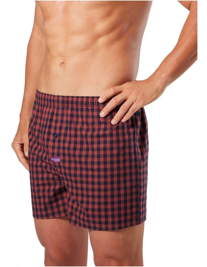 Simple Check Cotton Boxer Shorts in Navy/Red