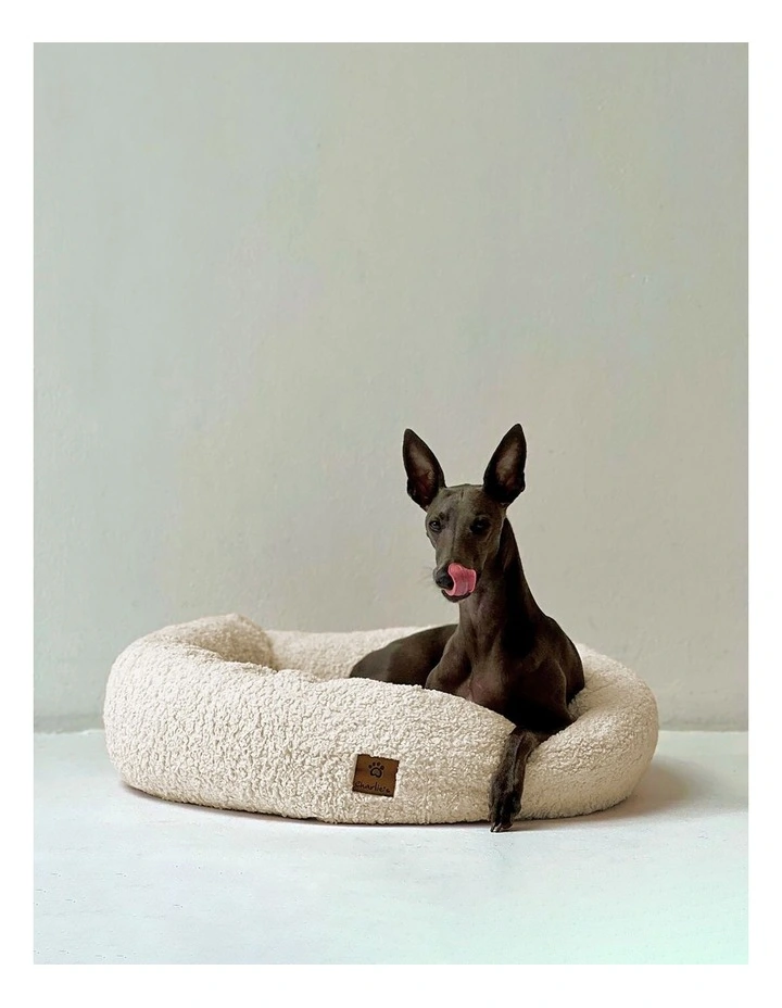 Teddy Fleece Round Calming Dog Bed in Cream