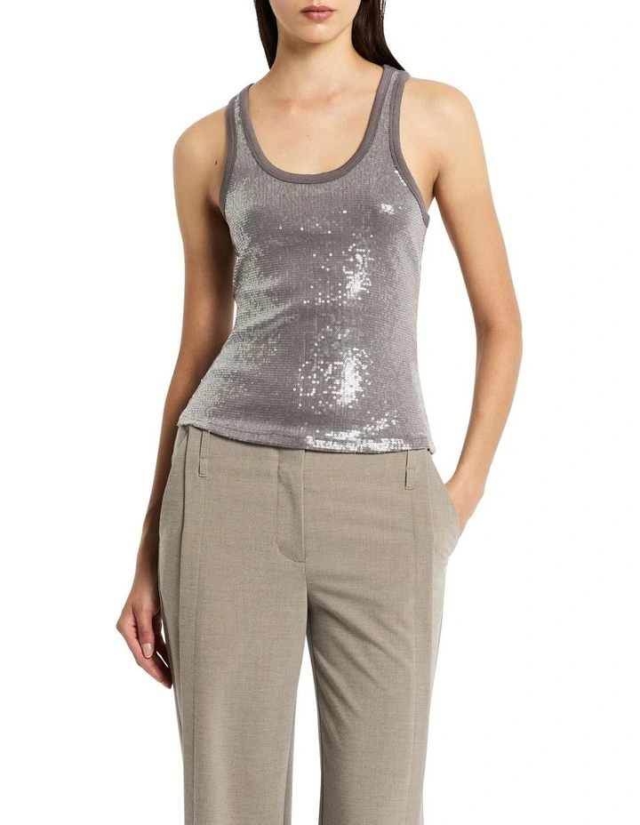 Sequin Sparkle Jersey Tank in Smokey Quartz