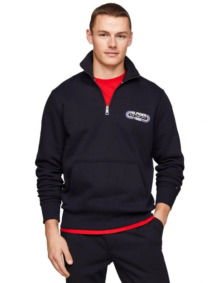 Track Graphic Half Zip Sweat Top in Navy