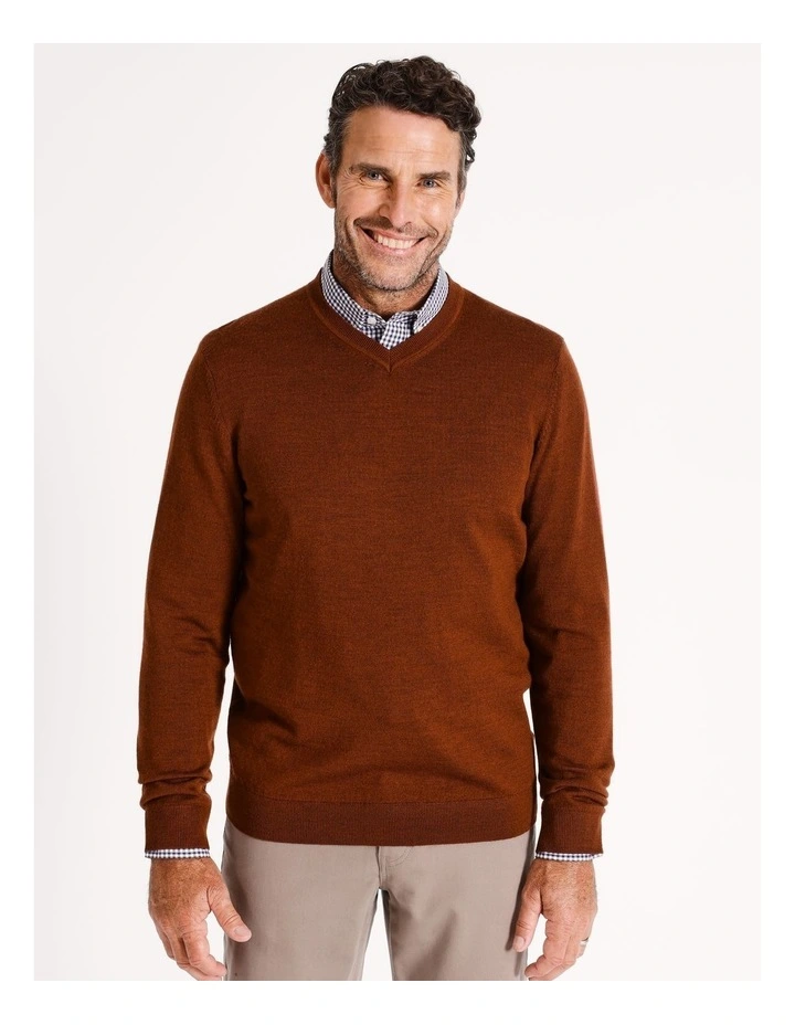 Australian Merino V-Neck Knit in Copper